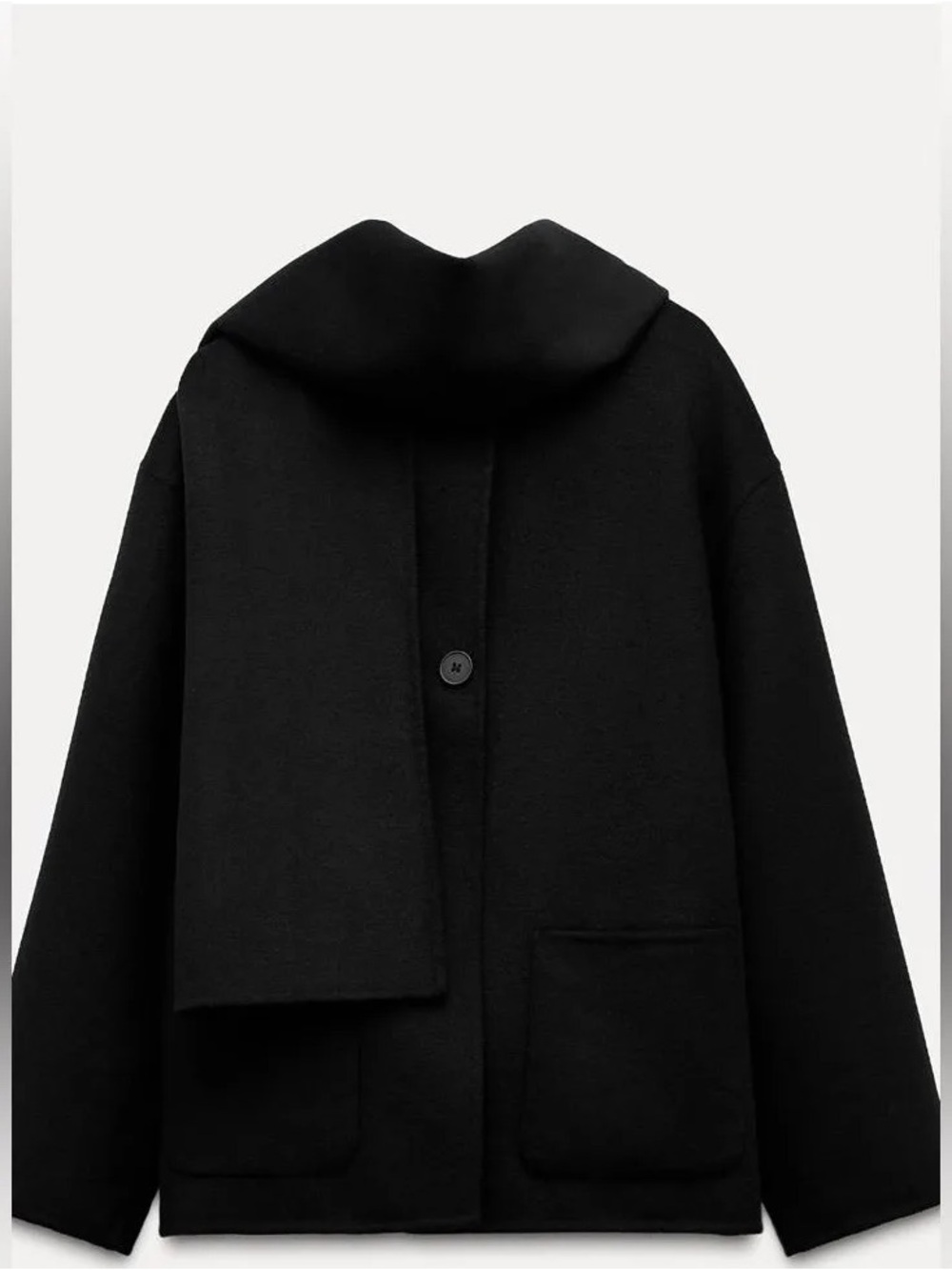 Zara Black Collarless Wool Coat with Matching Scarf